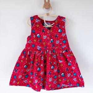 Vintage No Kidding Y2K Corduroy Apple Floral Print Dress Pink Girls M 5-6